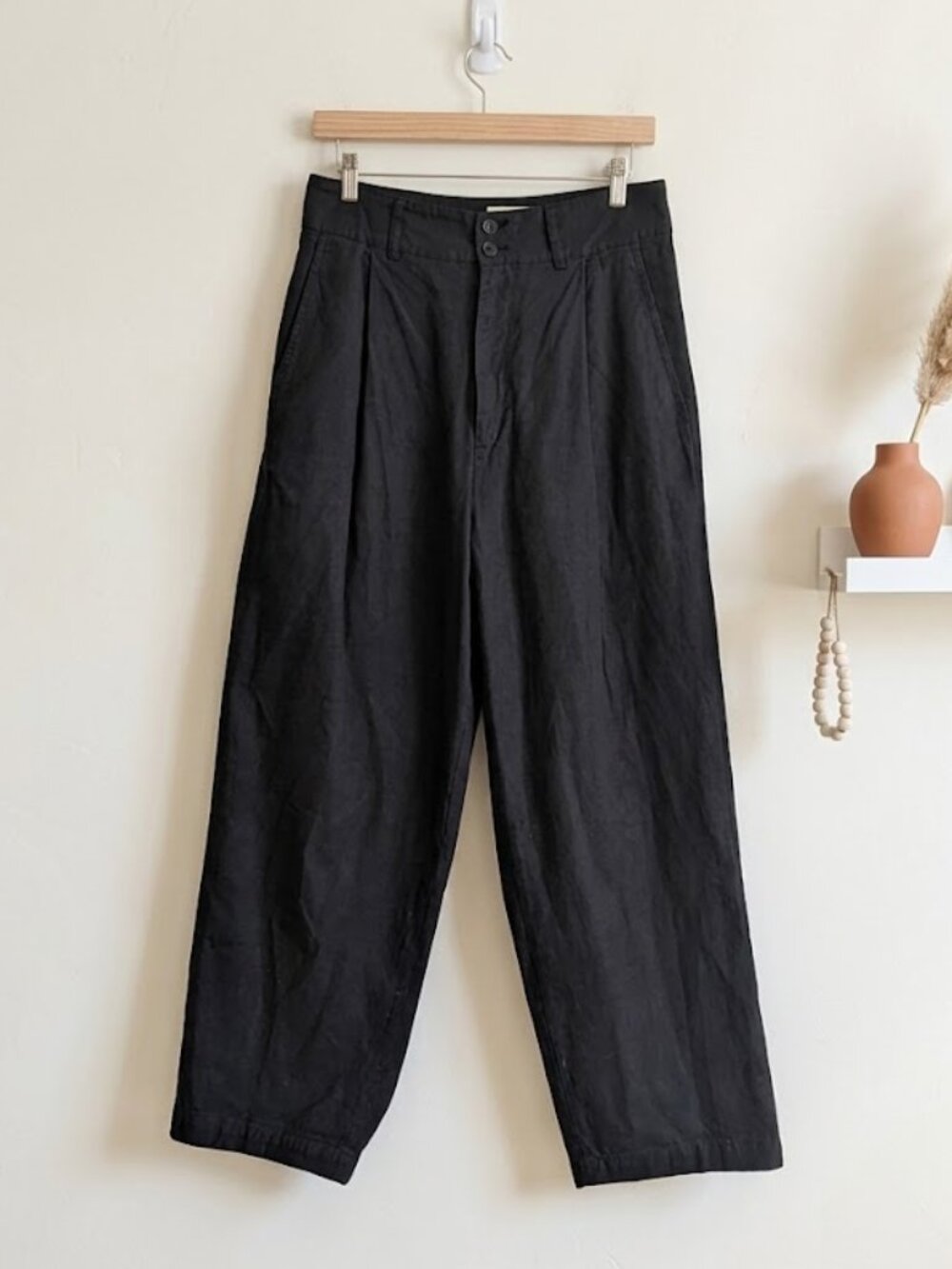Girls of Dust Ambassador Pants Cotton Linen Wide Leg Pleated Trousers Black
